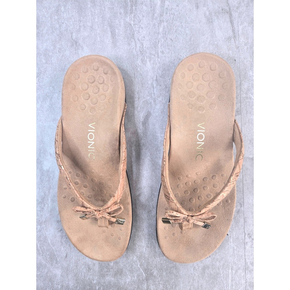 Vionic Arch Support Thong Sandals Size 7 Orthotic Comfort Casual Bow Flip Flops